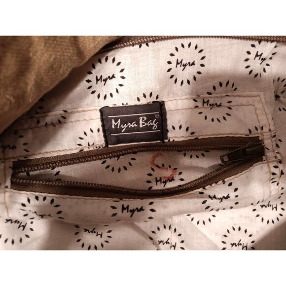 Myra Canvas Cowhide Fur Purse Double Handle Shoudler Bag, Cactus Print Brown - Picture 4 of 6